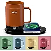 VFZO 16Oz Temperature Control Smart Mug, Self Heating Coffee Mug LED Display, 180 Min Battery Life - Hot up to 149℉ Fast Wireless Charger Base Improved Design (16oz, Orange)