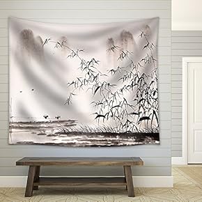 Chinese Landscape Ink Painting - Fabric Wall Tapestry Home Decor - 51x60 inches