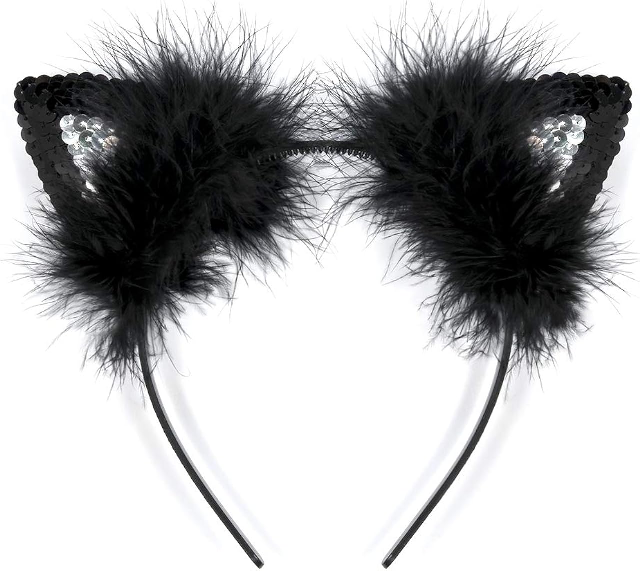 Beautyflier Sequin Cat Ears Headband Hair Hoop Accessories for Halloween Costume Cosplay Makeup Parties Events Black