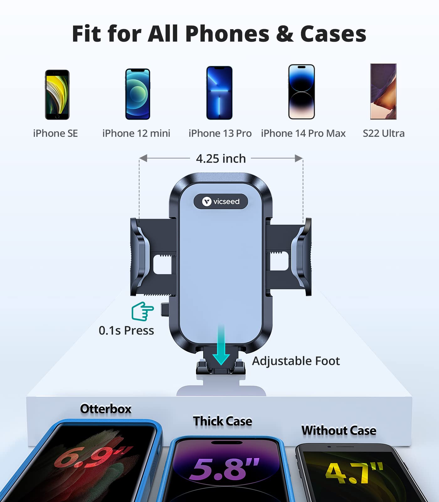 VICSEED Military-Grade Sturdy Car Phone Holder Mount, Upgraded Anti Shake Metal CD Slot & Air Vent Thick Case Friendly Phone Mount for Car Fit for iPhone 16 15 14 Samsung All Phones