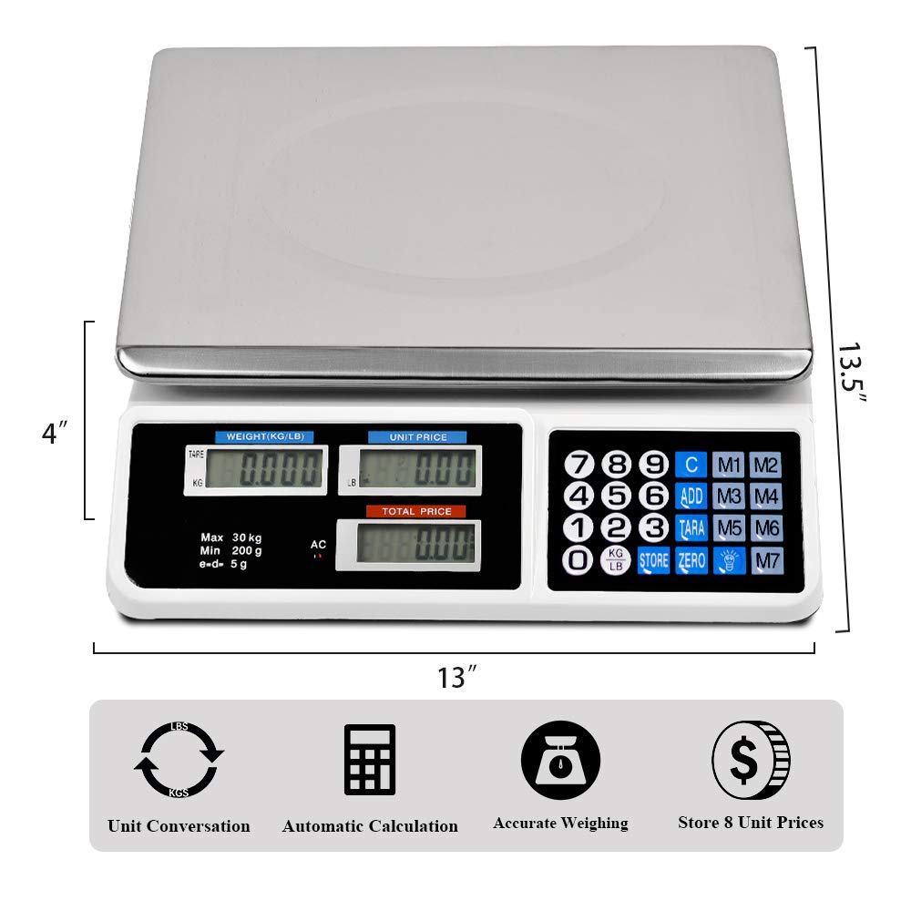 La fete 66LB Digital Weight Price Scale Electronic Price Computing Scale LCD Digital Commercial Retail Food Meat Weight Scales, Upgraded Version
