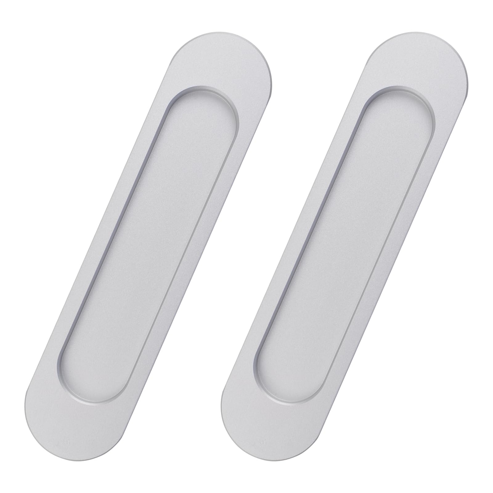 MOROBOR Self-Stick Oval Sliding Door Pulls, 2pcs Silver Aluminum Alloy Flush Pull Punch-Free Handle for Sliding Barn Door Windows Cabinets/15cm
