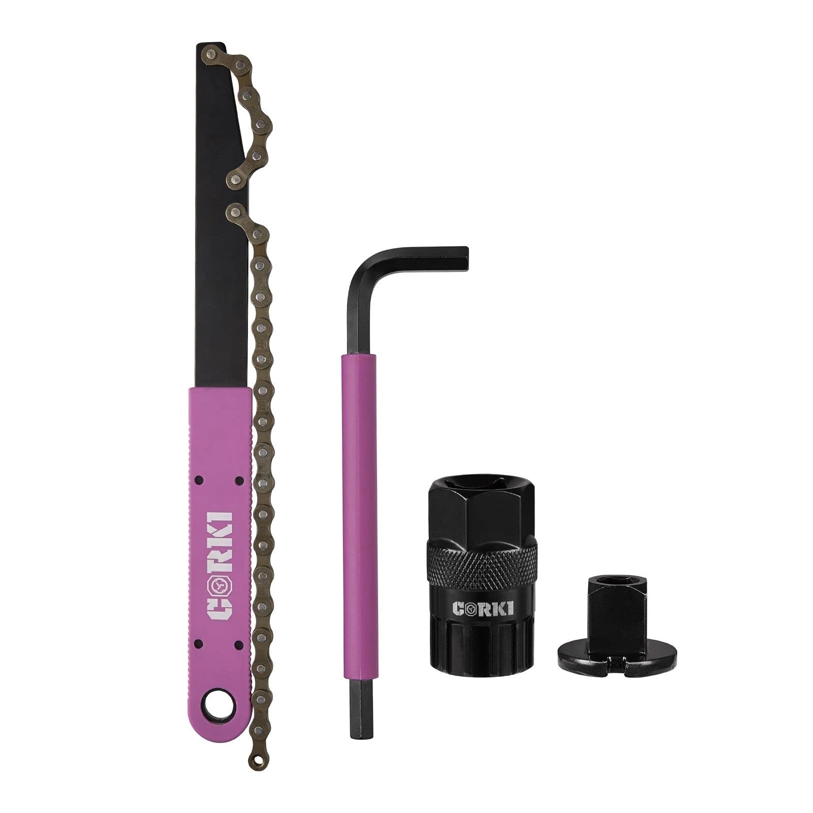 Corki Cycles Bike Chain Tools Upgrade Rotor Lock Ring Removal Wrench & Chain Whip with Cassette Bicycle Freewheel Remover Cassette Removal Tool Kit Compatible with Shimano Sunrace 12 Grooves