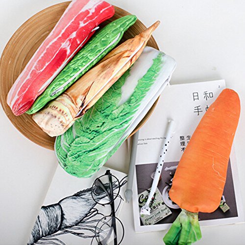 Funnylive Creative Simulation Vegetables Pencil Holders Unique Handbags Makeup Bag Fatty Pork, Carrot, Cabbage, Bamboo Shoots, Balsam Pear Pencil Case (Cabbage) - Thumbnail 2