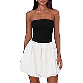 MASCOMODA Womens Strapless Bubble Mini Dress Summer Tube Top Sundress Casual Off Shoulder A Line Party Short Dresses Vacation