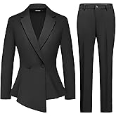 Lamgool Women's Suit Outfits Set 2 Piece Ruffle Blazer with Pants Suit Set Long Sleeve Business Casual