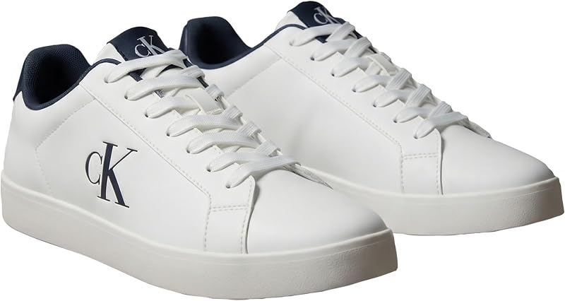 Uomo Sneakers con Suola Preformata Derby con Logo, Bianco (Bright White/Calvin Navy), 42