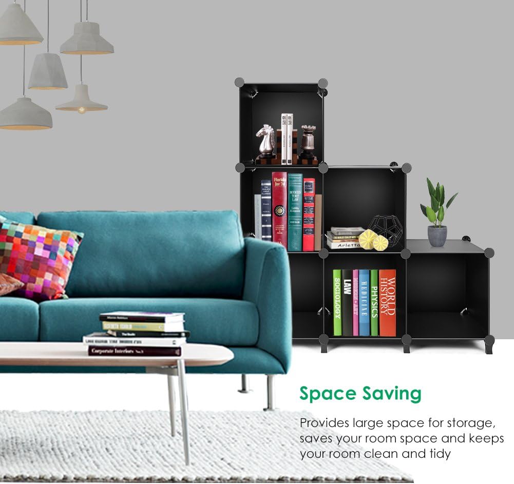 TomCare Cube Storage 6-Cube Closet Organizer Storage Shelves Cubes Organizer DIY Plastic Closet Cabinet Modular Book Shelf Organizing Storage Shelving for Bedroom Living Room Office, Black: Furniture & Decor