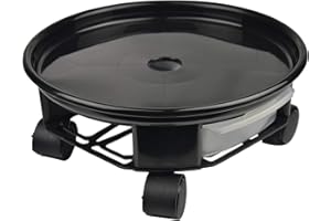 Amkoskr 1 Pack 17.7" Black Plant Caddy with Easy Moving Caster Wheels and a Water Container Round Movable Planter Dolly Trolley Tray Pallet Outdoor Indoor Tree Flower Stand Planter