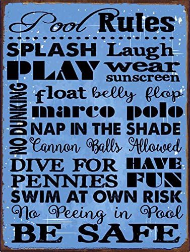 Pool Rules Blue Metal Sign