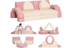 Annualring Kids Play Couch, 10-Piece Modular Sofa Set with Flower Shape for Toddlers | Convertible Sofa Washable Cover, Foldable Design for Forts & Creative Playroom Activities