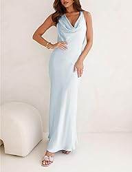 Satin Cowl Neck Sleeveless Backless Maxi Wedding