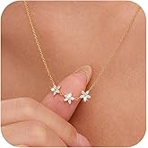 925 Sterling Silver Flower Charm Necklace for Women 14K Gold Plated Dainty CZ Flower Pendant Choker Necklace for Mom Chain Necklace Birthday Wedding Friendship Jewelry Valentines Day Gifts for Her