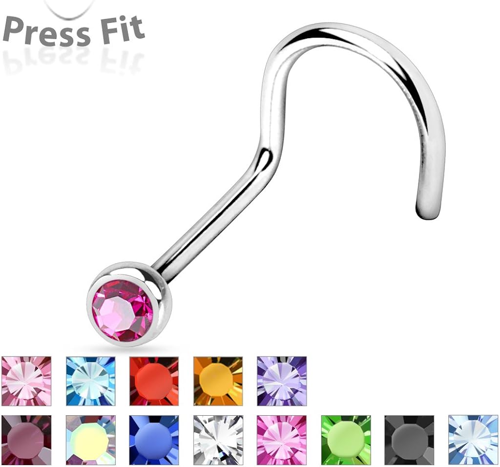 PiercedOff 316L Surgical Steel Nose Screw with Topaz CZ Gem - Thickness 18GA (1mm) / Length 6mm / Gem Size 2.5mm - Image 3