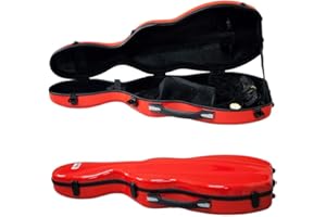 VIOLIN CASE-PAITITI Cello Shaped Full Size Durable Super Light Fiber Glass Violin Case with Hygrometer Backpackable (Red)