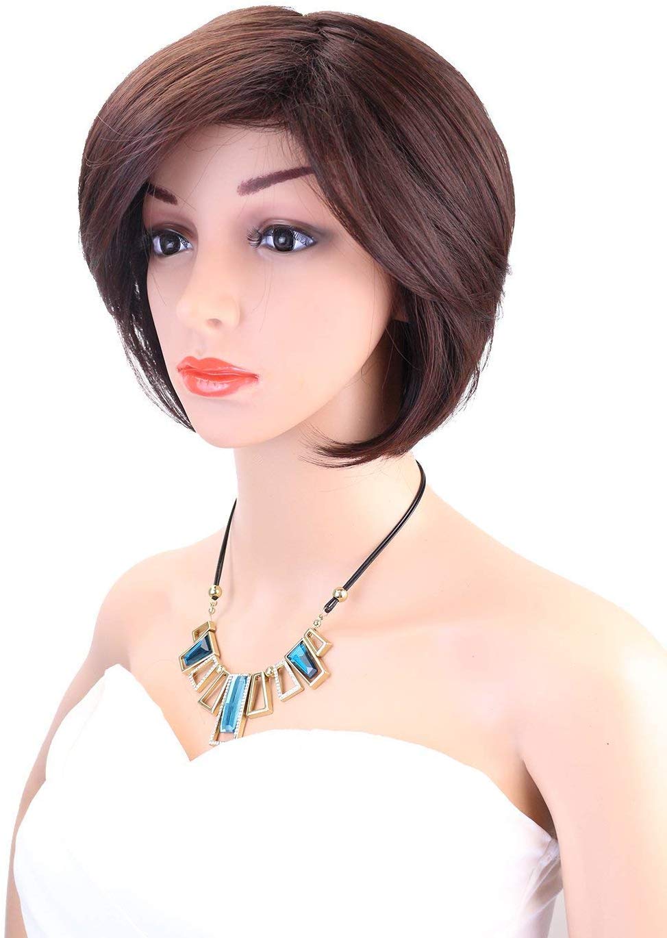 Mee Hipster Short Human Heat Resistant Wigs For Women Size 16 Dark
