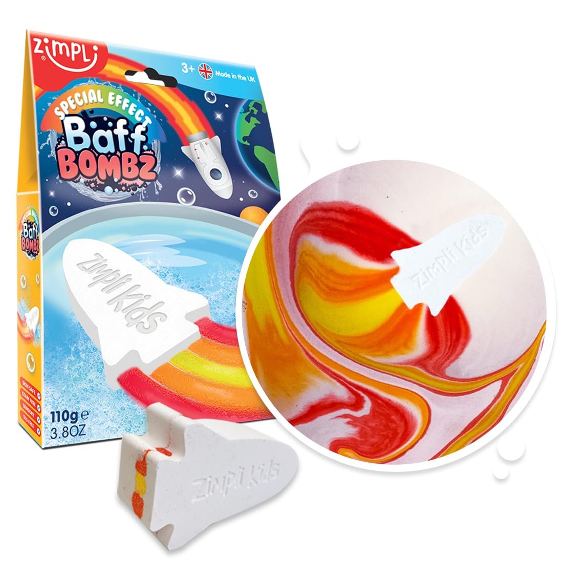 Large Rocket Bath Bomb from Zimpli Kids, Magically Creates Flame Special Effect, Birthday Gifts for Boys & Girls Age 3+, Fizzing Bath Toy for Moisturising Dry Skin, Montessori Toys for All