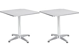 BTEXPERT Set of 2, Indoor Outdoor 27.5" Square Restaurant Table for Patio Stainless Steel Silver Aluminum Furniture with Base