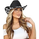 Bling Rhinestone Western Cowgirl Hat for Women Men, Rolled Up Sparkly Star Felt Fedora, Retro Turquoise Cowboy Hat M