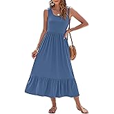 AUSELILY Womens Summer Dresses 2026 Sleeveless Maxi Dress Square Neck Casual Tiered Long Dress with Pockets
