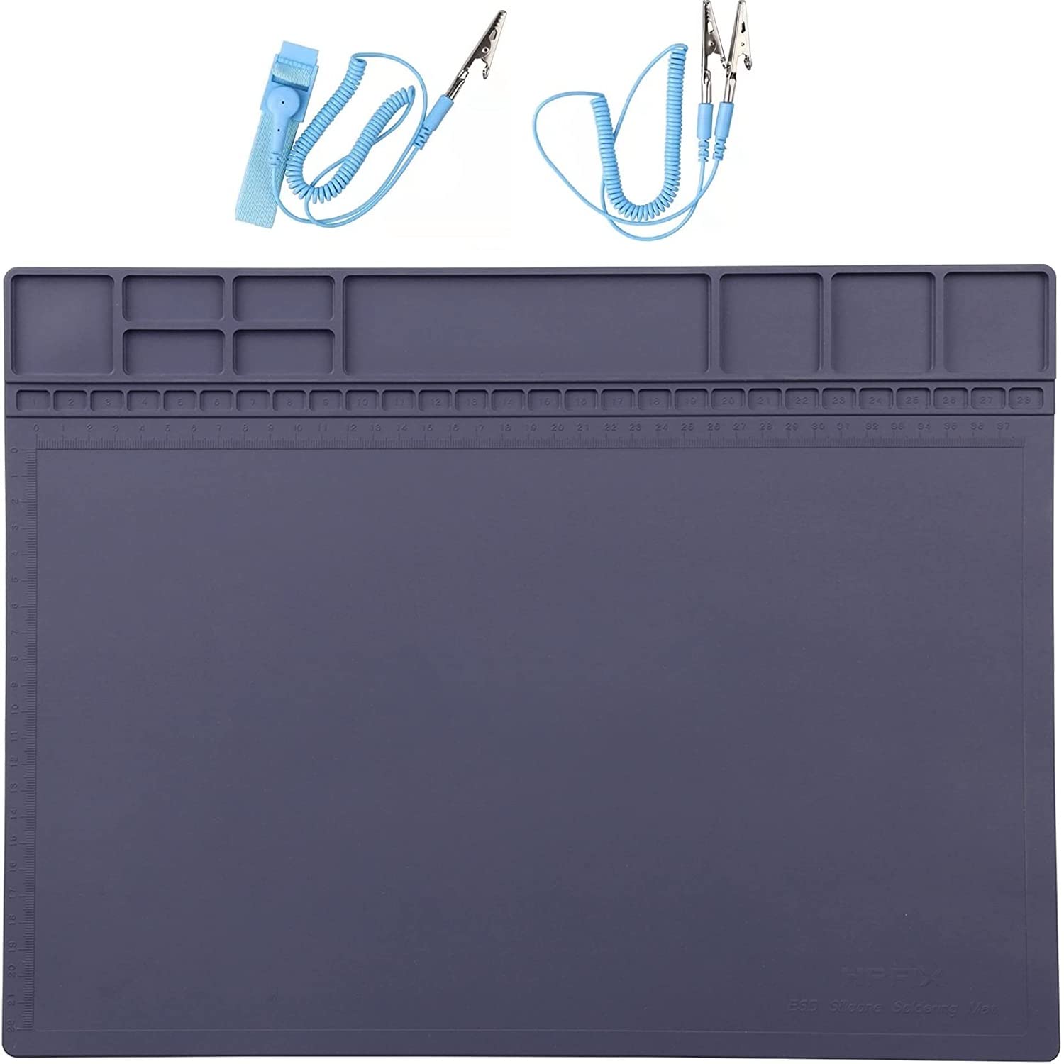 HPFIX Anti-Static Mat ESD Grounding Pad for Computer, Laptop, Cellphone, iPad Electronics Repair, ESD Silicone Soldering Mat Heat Resistant 932°F with ESD Wrist Strap and Grounding Cord