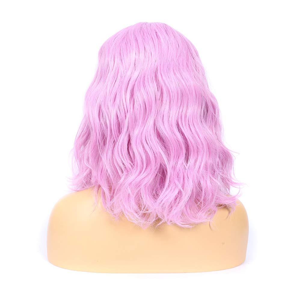 Mellow Hair Curly Wavy Pink Wig Halloween Cosplay Wig Synthetic Wig for Women(Deep Pink)