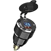 USB C 30W PD3.0 Fast Charger Din to USB, Hella Plug USB Adapter, 18W QC3.0 Power Outlet, Aluminum Voltmeter for 12V-24V Ducati Triumph BMW Motorcycle and More European Style Motorcycles