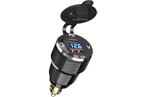 QIDOE USB C 30W PD3.0 Fast Charger Din to USB, Hella Plug USB Adapter, 18W QC3.0 Power Outlet, Aluminum Voltmeter for 12V-24V Ducati Triumph BMW Motorcycle and More European Style Motorcycles
