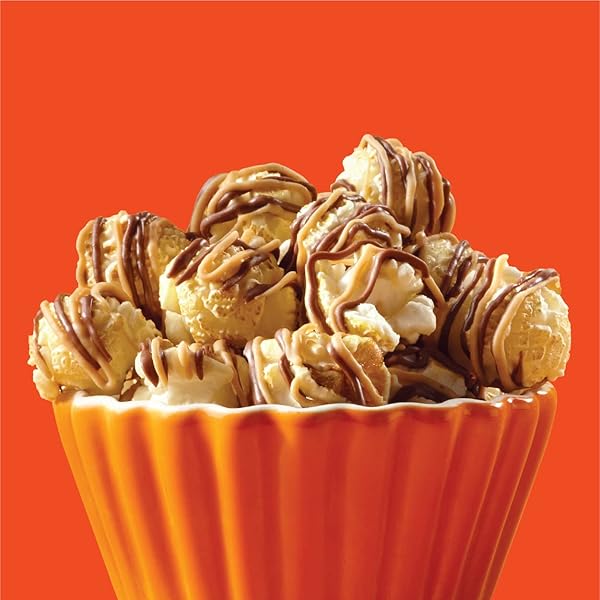 REESE’S POPCORN, 5.25OZ GROCERY SIZED BAG, POPCORN DRIZZLED IN REESE’S PEANUT BUTTER AND CHOCOLATE, READY TO EAT, SAVORY SNACK, SWEET AND SALTY