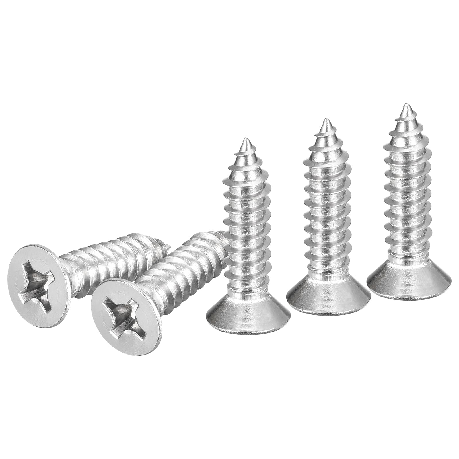 DTGN 25Pcs #14x1" Flat Head Wood Screws, 304 Stainless Steel Phillips Self Tapping Screws - Good for Woodworking, Furniture - Silver