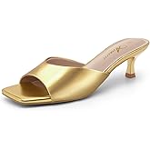 Athlefit Kitten Heels for Women Heeled Sandals Square Open Toe Low Heels Comfortable Slip On Slides