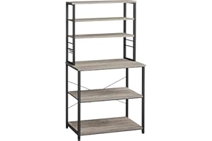 VASAGLE Coffee Bar, Baker’s Rack for Kitchen with Storage, 6-Tier Kitchen Shelves with 6 Hooks, Microwave Stand, Industrial, 15.7 x 31.5 x 65.7 Inches, Greige and Black UKKS019B02