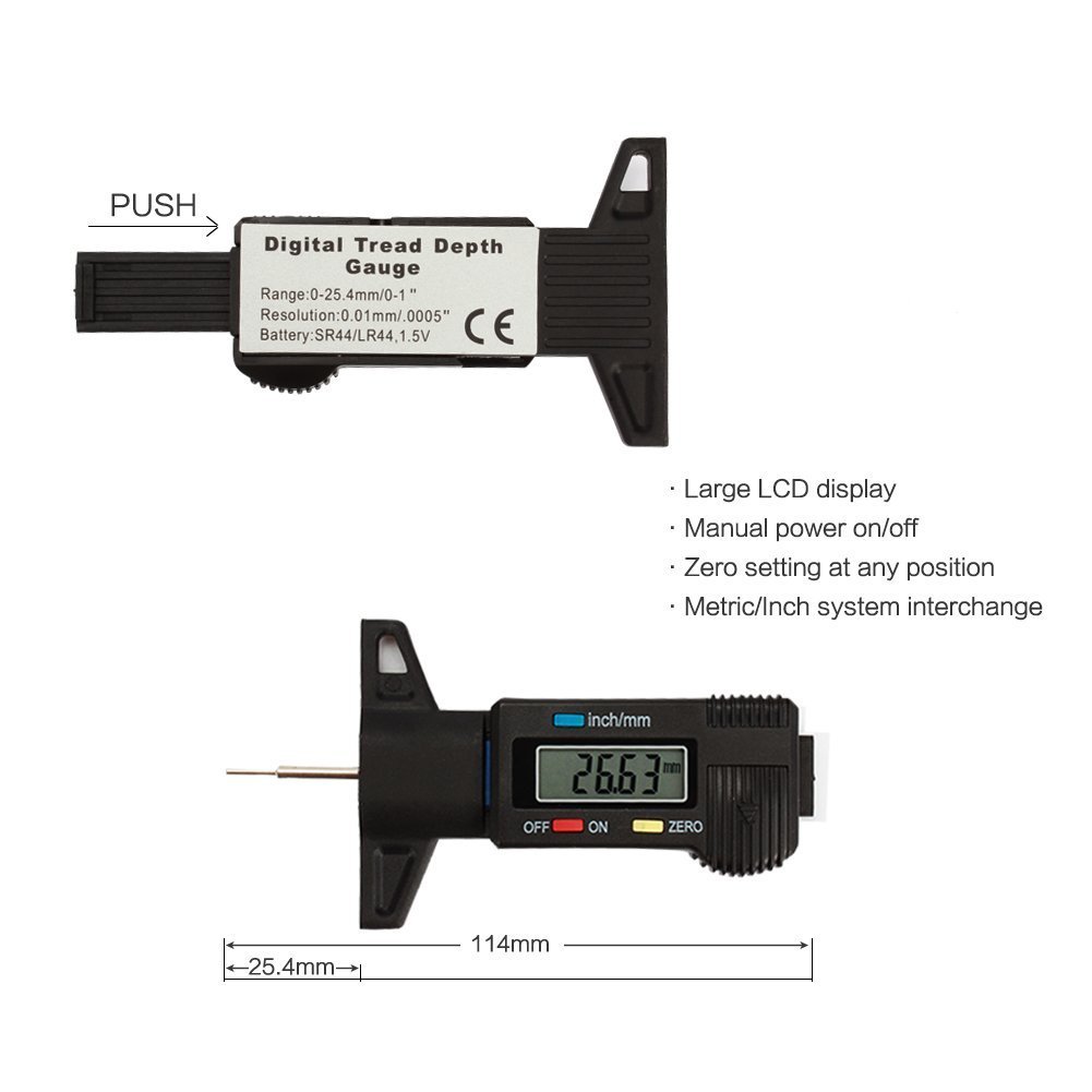 Firlar profondimetro digitale, digitale pneumatico profondimetro Range a 0 – 25 mm con ampio display LCD regolabile profondità del battistrada strumento di misurazione per motocicletta auto furgone, battistrada pneumatico Checker tester
