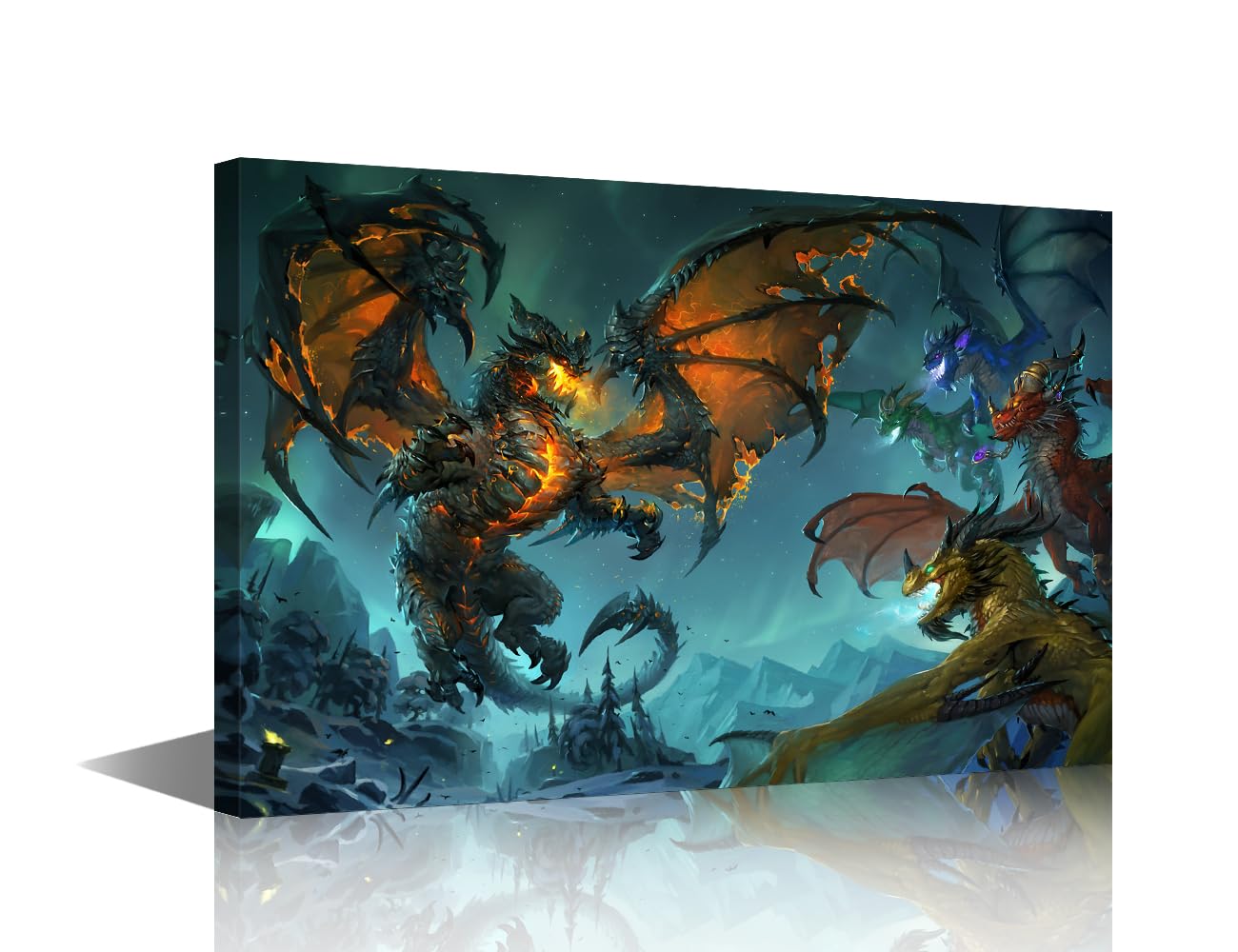 TISHIRON Volcano Mythical Virtual Animal Pictures Wall Art Prints Kidsroom Decor Wall Art Flying Dragon Pictures Wall Decor Modern Red Dragon Wall Posters Canvas Art Wall Prints for Kids 24x16in