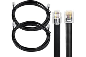 XANHAM RJ12 Cable 6 feet Telephone Line Cord with 6P6C Connector Landline Phone Wire for Both in-Wall and Out-Wall Using, Black, 2 Pack, AV06111