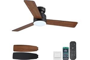 Kviflon 46 inch Ceiling Fans with Lights and Remote/APP Control, Low Profile Ceiling Fan with Light, Flush Mount, 3CCT, 3 Rev