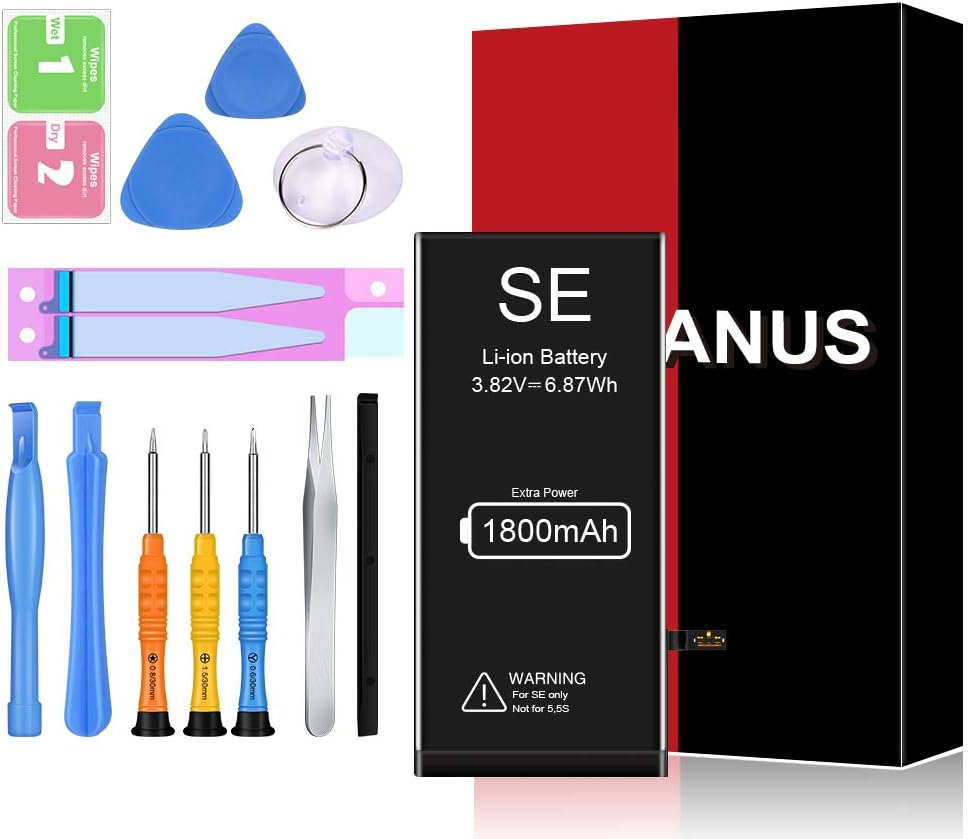 [1800mAh] Battery for iPhone SE, HEGANUS New 0 Cycle Higher Capacity Battery Replacement for iPhone SE with Complete Professional Repair Tools Kits