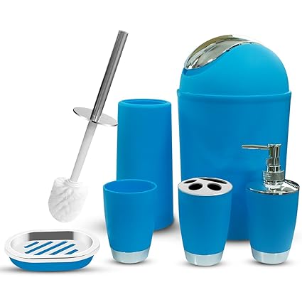 Amazon Com Soeland Blue Bathroom Accessories Set 6 Piece Plastic