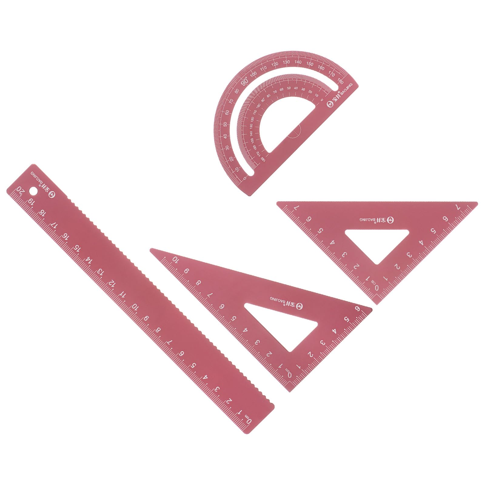 Kozelo 8pcs Geometry Set - [20cm Ruler] Aluminum Alloy Precise Measurement Laser Engraving Math Set Red for Office Classroom Use, 180 Degree Protractor 7cm Triangle 10cm Triangle