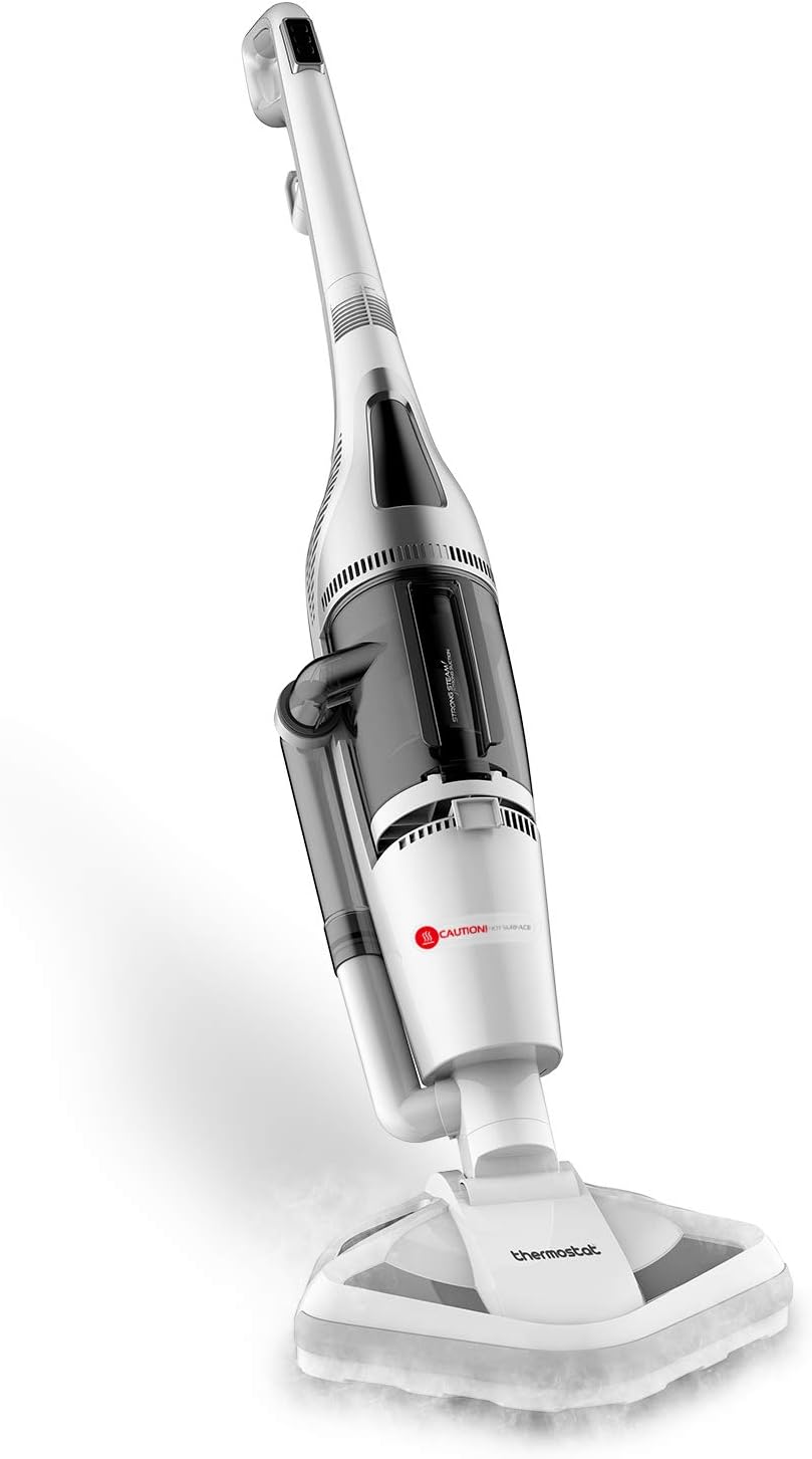 Thermostat All in One Vacuum Cleaner and Steam Mop with Microfiber Mop Pad & Strong Suction Power for Carpet Hardwood and Marble Floor (Purple) (White)