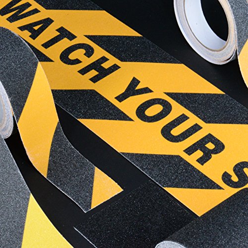 Mobling Anti Slip Safety Tape OSHA/Winter KIT [80 Grit] - Watch Your Step (6" x 2') + Orange Caution [(1" x 15') + (2" x 15')] + Yellow Stripe [4" x 15'] + Black (4 Inch x 15')