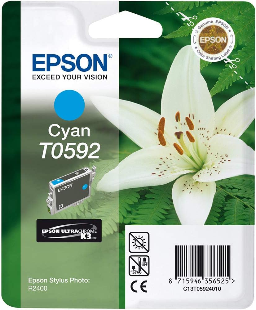 Epson Original T0592 Cyan Ink Cartridge For Stylus Photo R2400, Genuine, 1