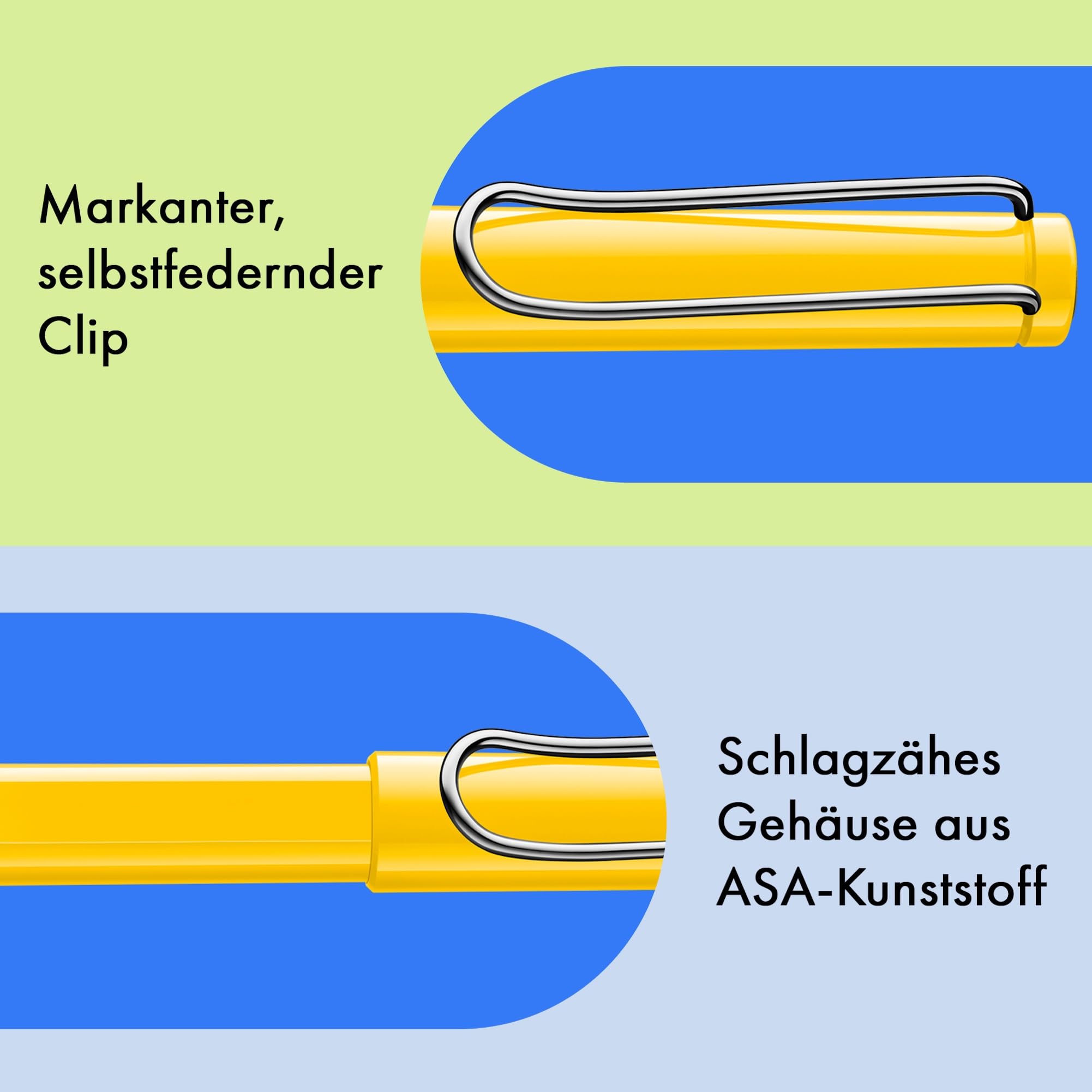 Lamy safari roll-ink yellow Tintenpatronenroller – zeitlos klassischer Stift mit ergonomischem Griff & Strichbreite M - Gehäuse aus robustem ASA-Kunststoff – inkl. Tintenpatrone T10 blau 3