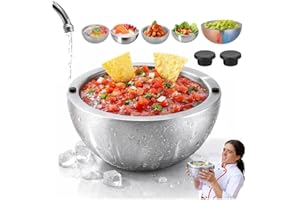 304 Stainless Steel Insulated Salad & Dipping Bowl,Double Wall Chill Serving Bowl with 2 Water Injection Holes,Dip Chiller Bo