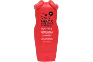 Wags & Wiggles Double Trouble 2-in-1 Dog Shampoo & Conditioner, Fruity Watermelon Scent - Cleansing and Nourishing Shampoo and Conditioner for Dogs, 16 Fl Oz