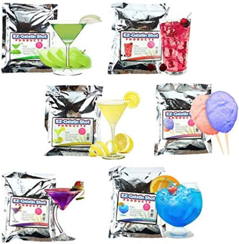 EZ Squeeze 6 Pack Sampler Jello Shot Mixes Makes over 200, 2oz Jello Shots – Natural Boom Gelatin – 6.78 oz. Each – Fun For All Occasions, Birthday Party,Bachelorette Party