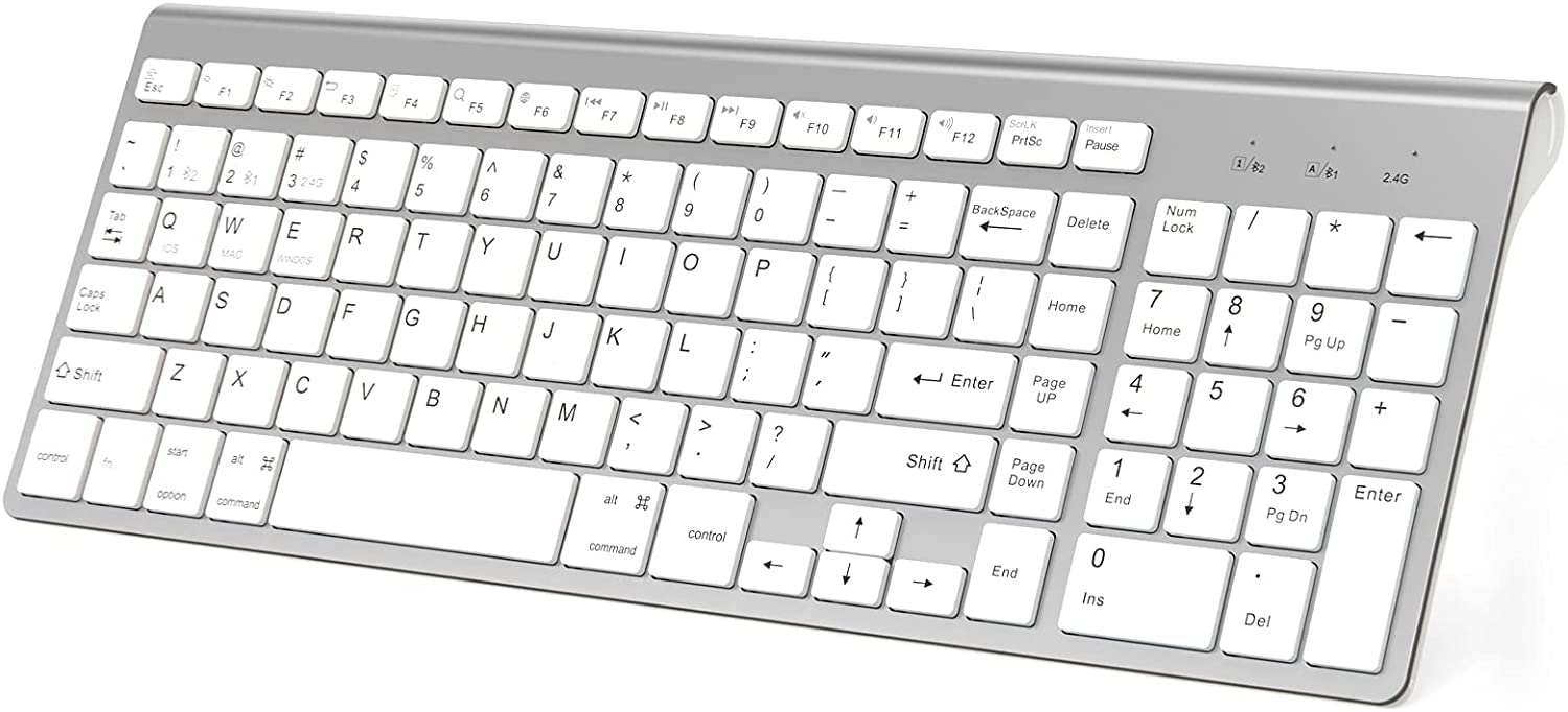 JOYACCESS Bluetooth Keyboard with Number Pad, Multi-Device Wireless Keyboard Compatible with iMac, Mac, MacBook Air/Pro, Laptop, Android, Windows - Silver