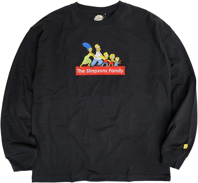 Amazon ザ シンプソンズ Tシャツ The Simpsons 刺繍 長袖tシャツ ワイドシルエット イラスト ロンt ボックスロゴ クルーネック メンズ レディース チャコール Mサイズ Tシャツ カットソー 通販