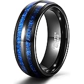 TRUMIUM 6mm 8mm Mens Tungsten Wedding Rings Blue Maple Wood Inlay Black Tungsten Carbide Ring Engagement Band Beveled Edges Comfort Fit Size 6-13