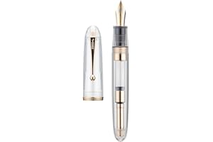 WIKULT Jinhao 9019 DaDao Series Fountain Pen, Size 8 Medium Nib with Refillable Large Ink Converter, Transparent Clear Design Smooth Writing Pen (Gold Trim)